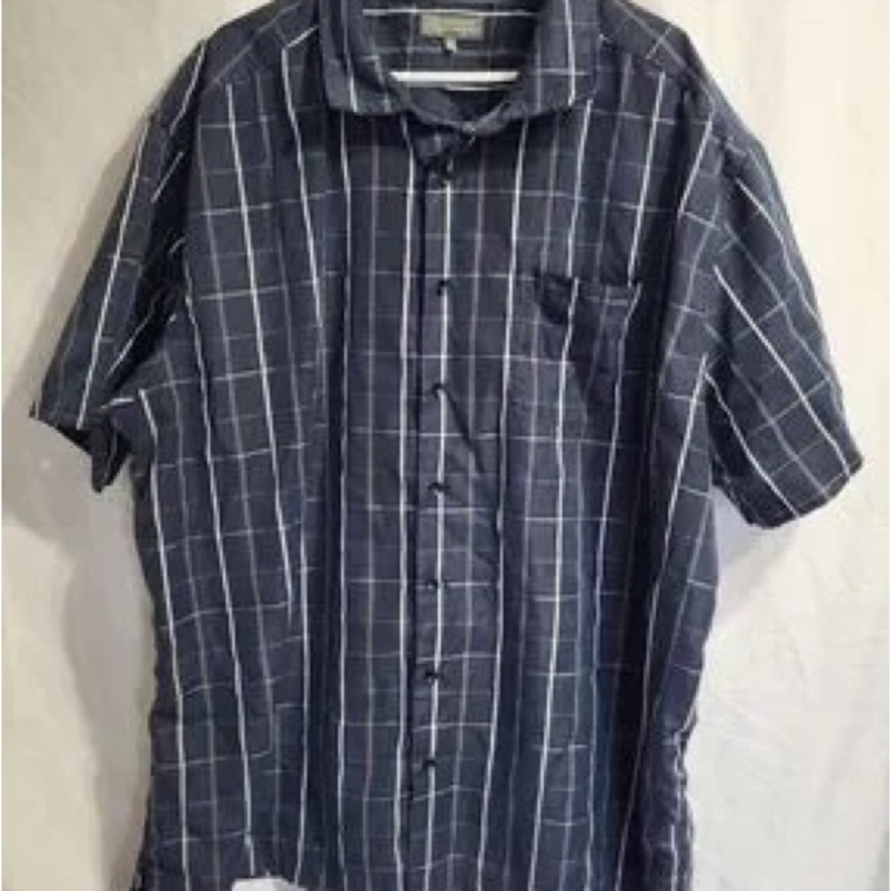 Denver Hayes Navy Blue Windowpane Short-Sleeve Button-Down Shirt